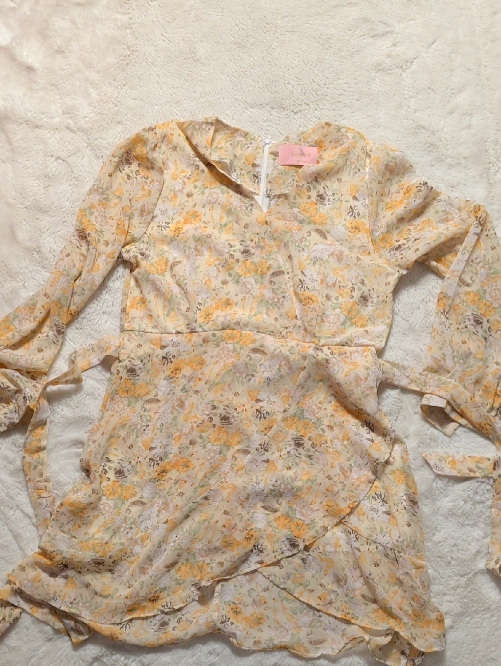 Floral Wrap Mini Dress in Light Yellow